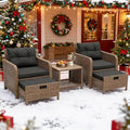 Balcony Furniture 5 Pieces Patio Set, Hand-Woven Rattan Patio Conversation Set with Soft Cushions & Coffee Table, Outdoor Chairs with Hidden Ottoman for Porch, Lawn, Garden, Balcony, Black