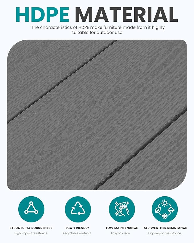 SERWALL HDPE Outdoor Furniture Set, 7 Piece All Weather Wood-Like Outdoor Sofa Sectional Couch, Grey Patio Furniture Set with Khaki Cushions