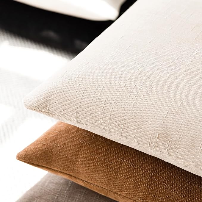 Foindtower Pack of 2 Soft Textured Throw Decorative Pillow Covers Square Accent Solid Cushion Cover Cozy Farmhouse Pillow Case with Zipper for Couch Sofa Bedroom Living Room 16x16 Inch, Light Beige