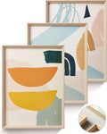 Framed Boho Wall Art for Bedroom,Abstract Canvas Wall Decor,12x16IN Minimalist High Framed Wood Design Prints for Living Room,Bathroom Set of 3
