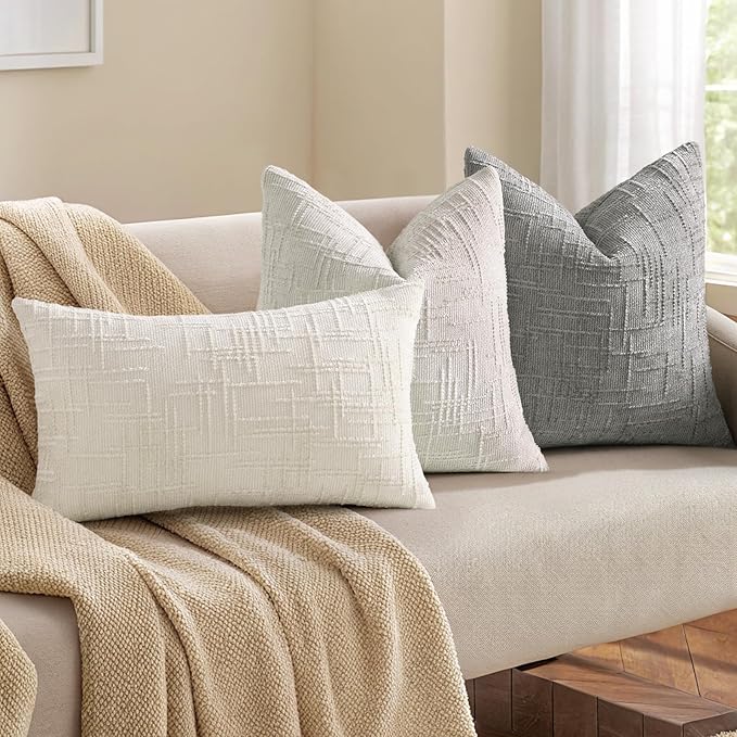 decorUhome Neutral Grey Chenille Throw Pillow Covers 26x26 Set of 2 Thick Textured Slubby Couch Pillow Covers Farmhouse Accent Modern Neutral Decorative Pillow Cases for Bed Sofa Living Room