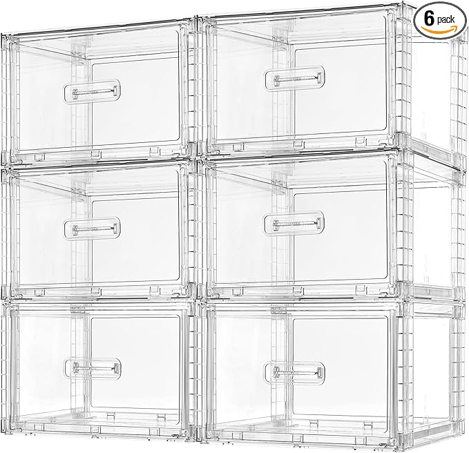 Vtopmart 6 Pack 18QT Clear Stackable Storage Drawers,Easily Assemble Closet Organizers,Plastic Storage Bins for Bathroom,Cabinet,Kitchen Pantry,Under Sink Organization(Medium)