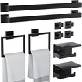 10-Pieces Bathroom Hardware Set, SUS304 Stainless Steel Wall Mounted 23.6 Inch Towel Bar, Toilet Paper Holder, Towel Hooks, Bathroom Towel Bar Set (Matte Black (Type 2), 10 Piece-23.6 inch)