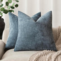 Foindtower Pack of 2 Soft Textured Chenille Throw Decorative Pillow Covers Square Accent Solid Cushion Cover Cozy Neutral Farmhouse Pillow Case for Couch Sofa Bedroom Living Room 20x20 Inch,Blue