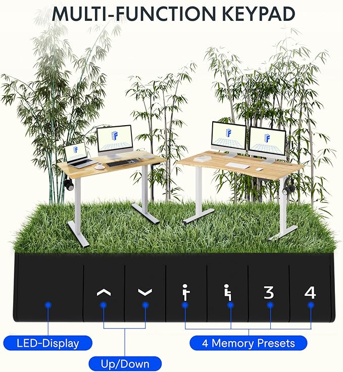 FLEXISPOT EN1 Bamboo Standing Desk, 48 x 24 Inches Whole-Piece Electric Height Adjustable Desk for Home Office (Silver Frame + Bamboo Curved Desktop, 2 Packages)