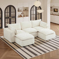 108" Sectional Couches for Living Room Boneless Couch Upholstered Cloud Couch Sectional Modular Sectional Sofa with L Shaped (Corduroy-White, 3 Seat+2 Ottoman)