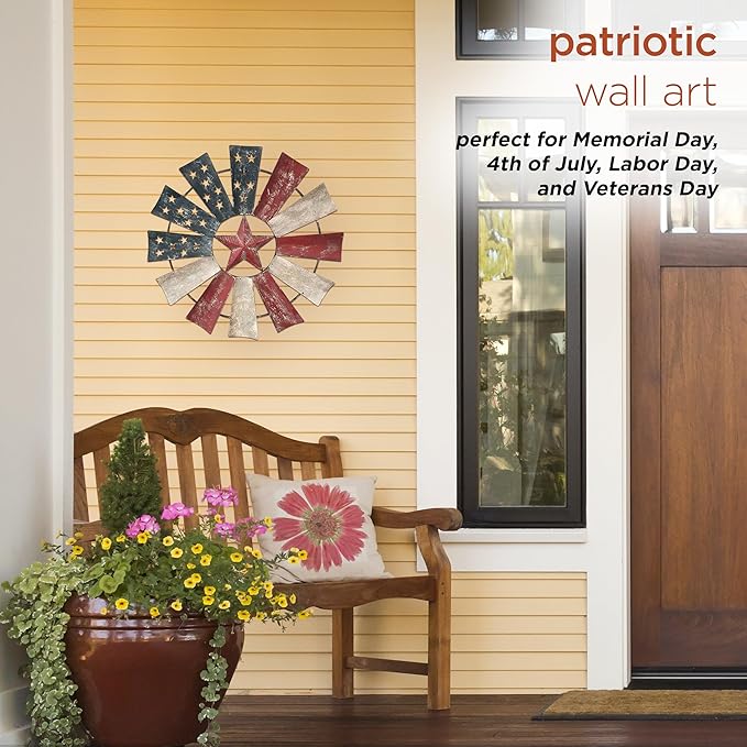 Alpine Corporation 21" Tall Indoor/Outdoor Patriotic Windmill Wall Art Decor