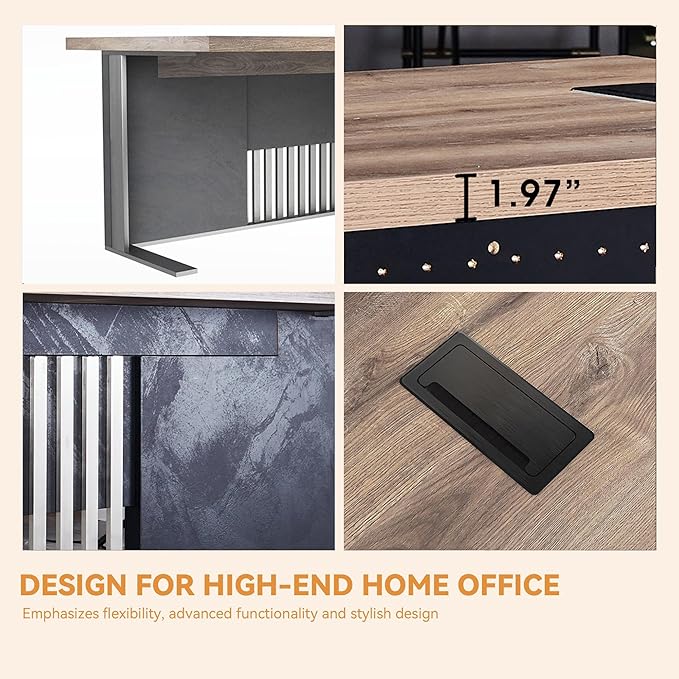 70.87 Inch L Shaped Executive Office Desk with 2 Drawers, Modern Home Office Desk with File Cabinet, Business Furniture w/Stand Under Desk Storage Organizer with 4 Wheels