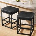 Counter Height Bar Stools Set of 2, 24" Barstools for Kitchen Countertop, Faux Leather Counter Stools with Thick Square Seats & Sturdy Metal Base, Simple Assembly, Black