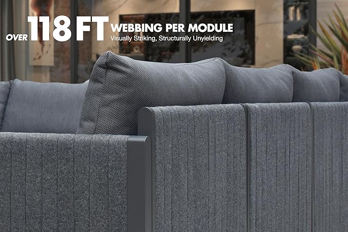 PURPLE LEAF Patio Furniture Set 10 Pieces Patio Seating Sofas Aluminum Furniture Outdoor Couch Sectional Set with Cushions and Aluminum Table Patio Conversation Sets Gray
