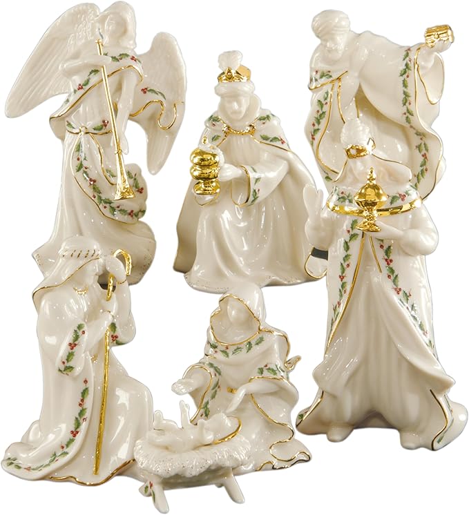 Lenox Figurine, 7-Piece Mini Nativity Set, Made Of Porcelain with 24K Gold Accent, Christmas Decoration, Christmas Decor Indoor, Winter Decor for Home, Table Decoration (Ivory, 7 Piece, 4-Inch Height)