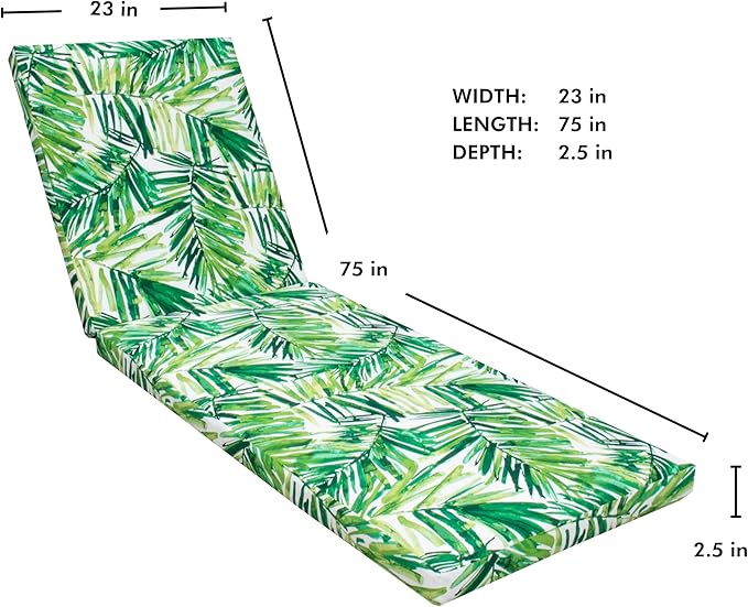 Tommy Bahama Chaise Cushion, 23" X 75" X 2.5", Coastal Palm Green Leaf