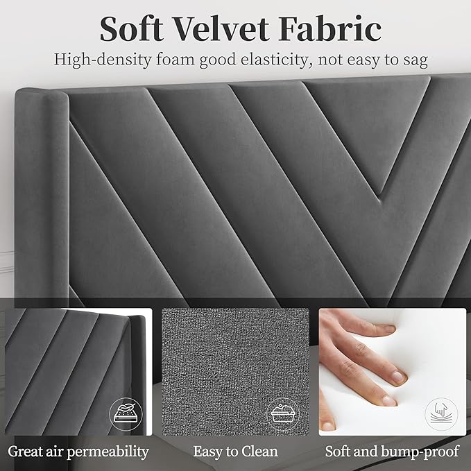 Yaheetech Full Bed Frame Upholstered Platform Bed with Wing Side Tufted Headboard/Sturdy Wooden Slat Support/No Box Spring Needed/Mattress Foundation,Dark Gray Full Bed