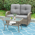 VIVIJASON 2-Piece Patio Wicker Loveseat Glider Set Cushioned, Outdoor Conversation Furniture Sets with 2-Seater Glider Rocking Bench, Coffee Table and Cushions for Porch Garden Poolside, Grey