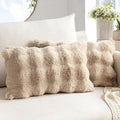 MIULEE Faux Fur Pillow Covers Thick Soft Plush Lumbar Throw Pillows Luxury Home Decor for Couch Bed Bedroom Living Room Sofa,12x20 Inch Pack of 2 Khaki