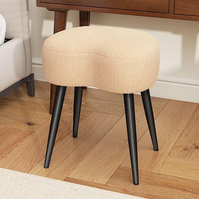 White Vanity Stool, Soft Makeup Stool with Solid Metal Legs for Vanity Corner, Morden Footrest Easy to Assembly（Camel）