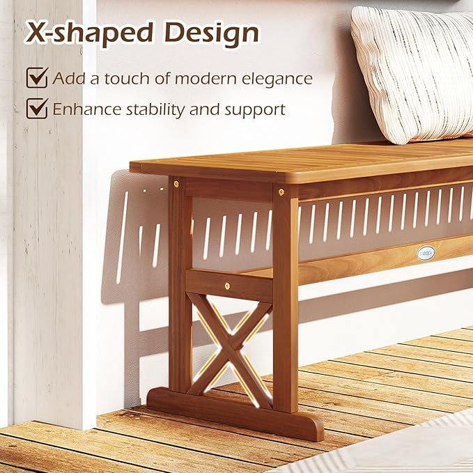 Tangkula Outdoor Acacia Wood Bench, Set of 2 Backless Patio Dining Bench with Slatted Seat & 800 lbs Weight Capacity, Outside Loveseat Seating Furniture for Front Porch, Garden, Balcony & Backyard