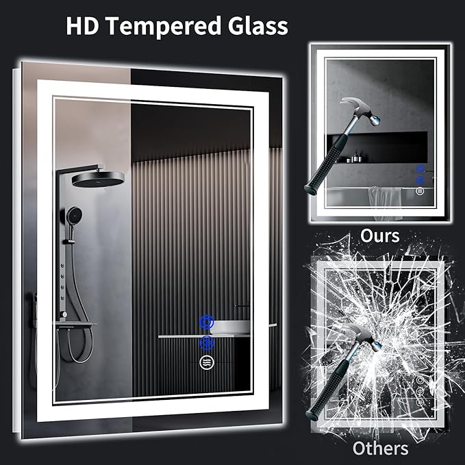 36"x32" LED Bathroom Mirror with Anti-Fog, Stepless Dimmable Lights, 3 Color Modes, Shatter-Proof Tempered Glass, Memory Function & Waterproof Design