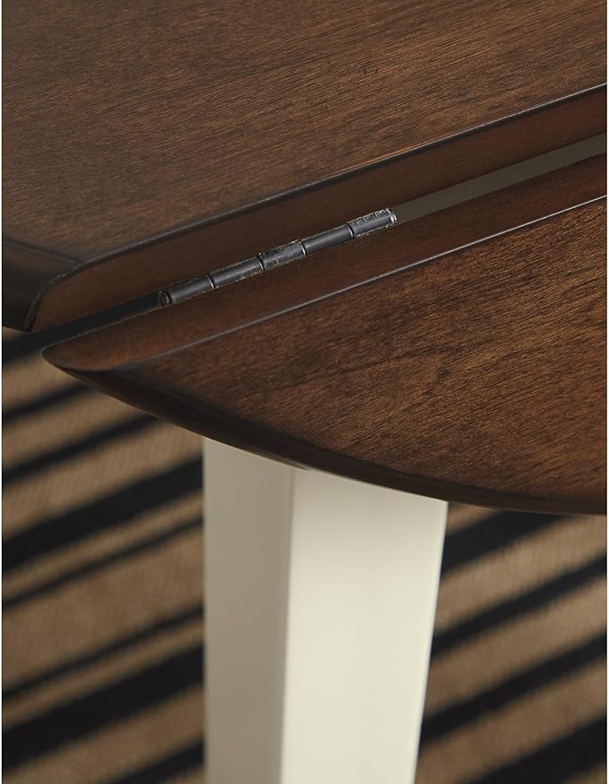Signature Design by Ashley Woodanville Cottage 40" Round Drop Leaf Dining Table, Cream & Brown