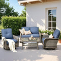 5 PCS Patio Outdoor Furniture Set with Swivel Rocking Chairs,All Weather Wicker Rattan Patio Seating Sofa and Chairs Set,Outdoor Conversaiton Sets for Deck Yard Prrch Garden Poolside,Blue