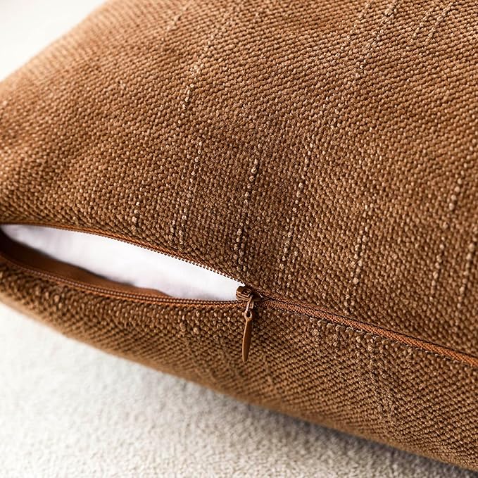 Foindtower Pack of 2 Soft Textured Throw Decorative Pillow Covers Square Accent Solid Cushion Cover Cozy Farmhouse Pillow Case with Zippe for Couch Sofa Bed Living Room 20x20 Inch, Bronze