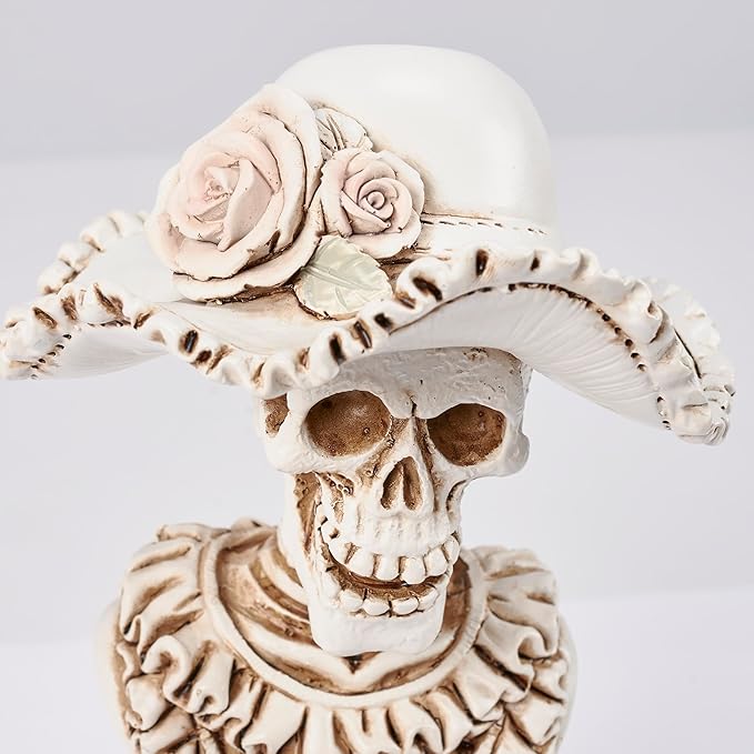 Primitives by Kathy Seasonal Home Decor Lady Skeleton Figurine - Resin, Off White and Bronze, Halloween