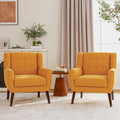 Accent Chairs Set of 2, Modern Fabric Armchairs for Living Room, Comfy Upholstered Arm Chairs Tufted for Indoor Bedroom Office Room (Orange)