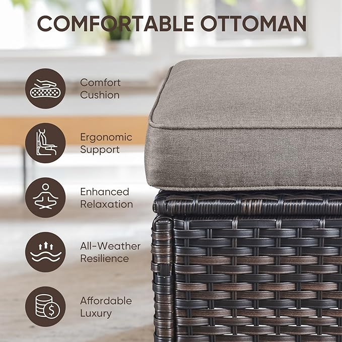 Swivel Patio Chairs sofa Set of 8 with 6" Thick Cushion - Wicker Outdoor Swivel Rocker Patio Chair ,Sofa/Glass coffee table, High Back Comfortable Outdoor Glider Chairs - Brown Wicker | Gery Cushions