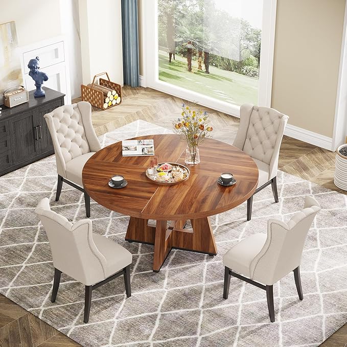 Tribesigns Farmhouse Dining Table, 47 Inch Round Dinner Table for 4, Rustic Round Dining Room Table for Home Dining Room Living Room (Brown)