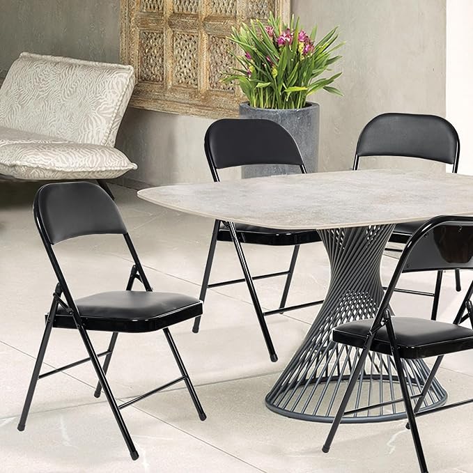 6 Pack Folding Chairs with Padded Seats, Padded Folding Chair with Steel Frame for Events Home Office, Pu Leather Folding Chair Black