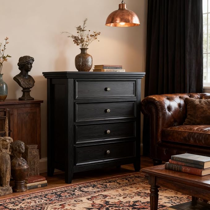 Black Dresser for Bedroom,Modern Storage Cabinet with 4 Drawer Chest for Living Room, Office, Hallway