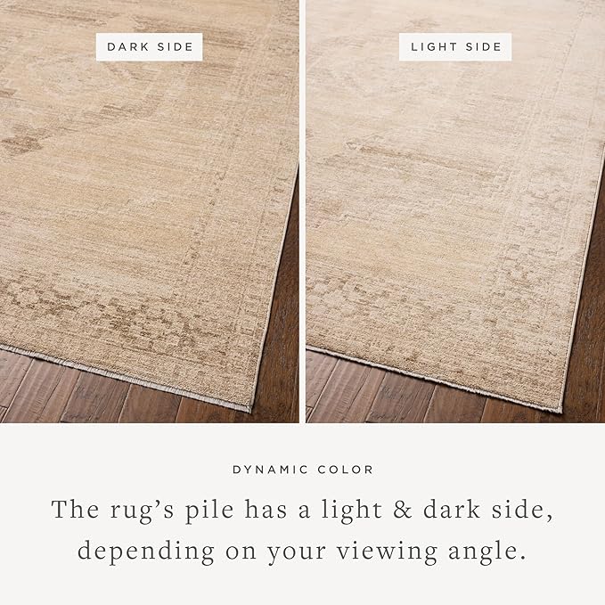 Loloi Chris Loves Julia Palma Collection PLM-07 Wheat/Taupe 7'-10" x 10' Fringe Area Rug Vintage Style Boho Living Room Bedroom Carpet