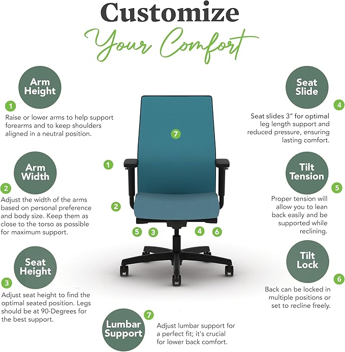 HON Ignition 2.0 Mid Back Task Chair, Spectrum Mesh, Advanced Synchro-Tilt Control, Office Chair with Lumbar Support, Height and Width Adjustable Arms, Titanium Frame, Sky