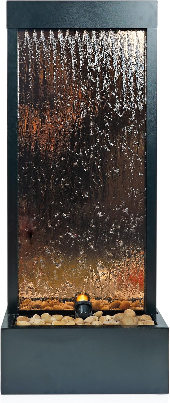 Alpine Corporation - Mirror Waterfall Fountain with Stones & Lights - Zen Indoor/Outdoor Decor for Office, Living Room, Patio, Entryway - 48 Inches (Bronze)