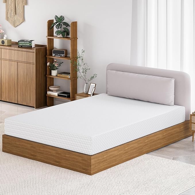 TFD Twin Memory Foam Mattress New Version Cool Gel Infused Medium Firm Zoned Pressure Relief for Cooling Sleep Fiberglass Free CertiPUR-US Certified Washable Removable Cover 8 Inch(White)