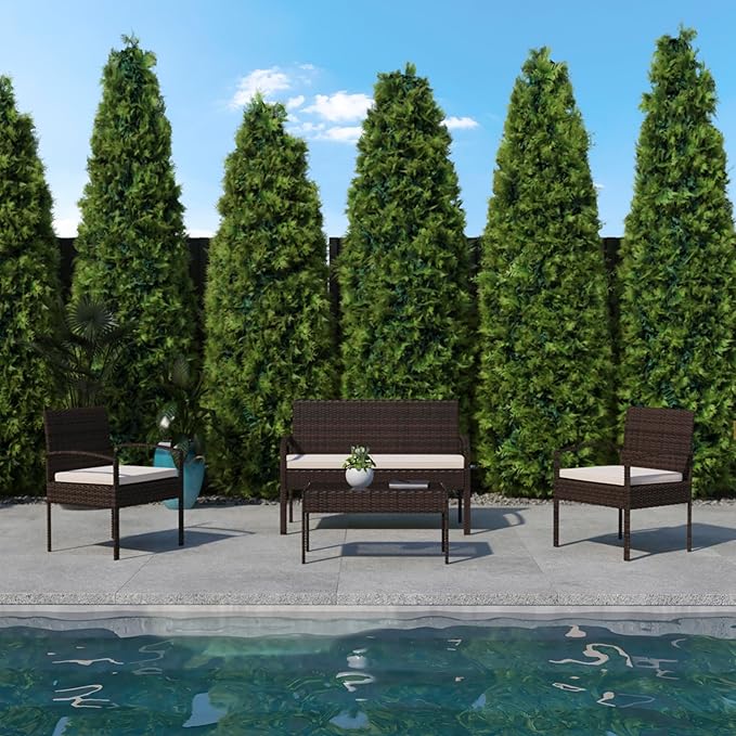 Flash Furniture Aransas Series 4 Piece Brown Patio Set with Steel Frame and Beige Cushions