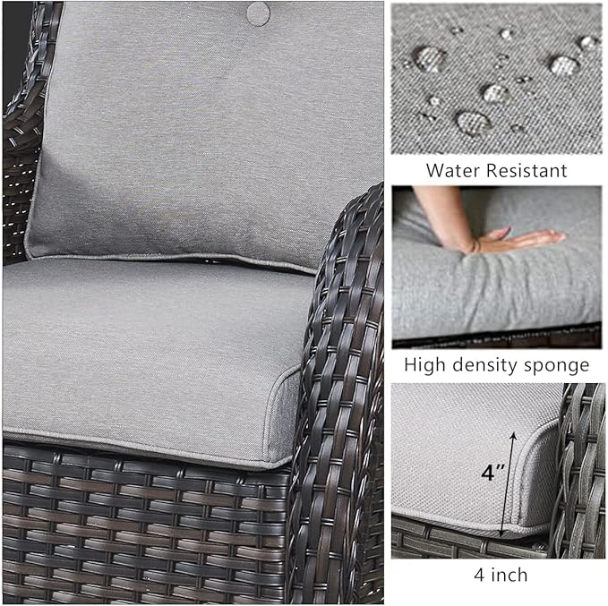 HUMMUH 8 Piece Patio Furniture PE Wikcer Outdoor Furniture Set with Sectional Sofa Swivel Patio Chairs Ottomans and Glass Coffee Table for Yard,Garden,Lawn