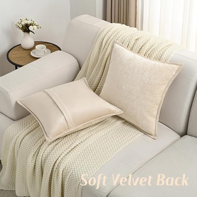 FUTEI Beige Chenille Throw Pillow Covers 26x26 Inch Set of 2,Soft Cozy Bound Edge Design Euro Pillow Sham,Home Decor for Couch Bed Living Room