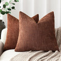 Foindtower Pack of 2 Soft Textured Chenille Throw Decorative Pillow Covers Square Accent Solid Cushion Cover Cozy Neutral Farmhouse Pillow Case for Couch Sofa Bedroom Living Room 18x18 Inch,Red Taupe