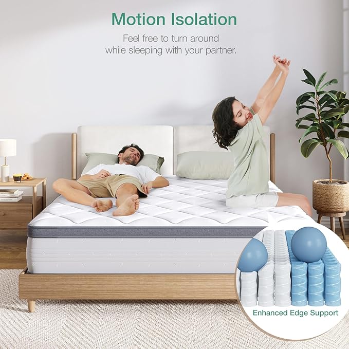 Novilla Queen Size Mattress 10 Inch, Queen Mattress in a Box Hybrid, Pocket Innerspring with Foam Layer for Motion Isolation & Pressure Relief,Soft Feel but Supportive,CertiPUR-US