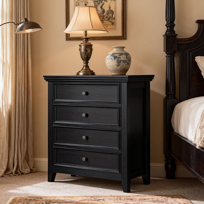 Black Dresser for Bedroom,Modern Storage Cabinet with 4 Drawer Chest for Living Room, Office, Hallway