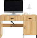 Farmhouse 47" Executive Desk, Home Office Desk with File Drawer and Power Outlet, Computer Desk with 2 Drawers and 1 Storage Cabinet, Workstation for Office Home (Natural Oak)