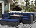 NICESOUL 9 Piece Oversized Outdoor Patio Furniture Set, 29.3'' High Back Comfy Sectional Sofa Set with Firepit Natural Gas & Propane, Deep Seating Conversation Couches, 2 Color Cushion Navy & Gray