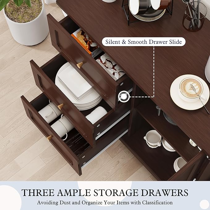 HLR Accent Cabinet with 3 Drawers and Door, Wooden Storage Cabinet with Shelves, Sideboard for Living Room, Entryway, Brown