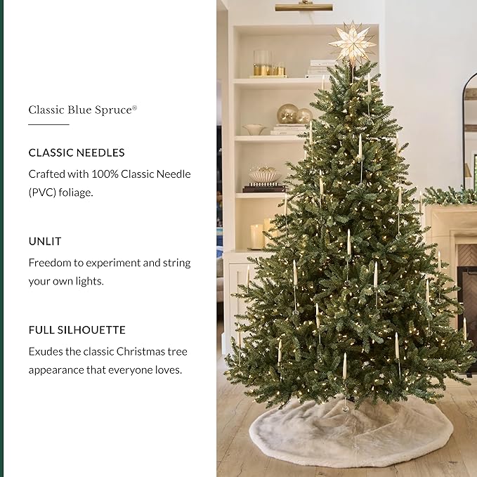 Balsam Hill 9 ft Unlit Classic Blue Spruce - Artificial Christmas Tree with Premium Stand for Indoor Holiday Decorating