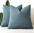 Foindtower Set of 2, Decorative Textured Boucle Throw Pillow Covers Accent Solid Pillow Cases Neutral Cozy Couch Cushion Case for Chair Sofa Bedroom Living Room Home Decor 24x24 Inch Misty Blue