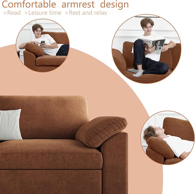 EASE MOOSE White Chenille Sectional Modular Sofa,Oversized L Shape Sectional Couch Wide Deep Modular Sofa Couch,Brown