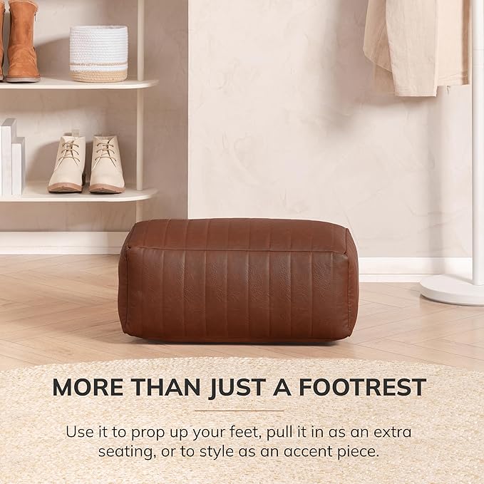 Anji Mountain 100% Handmade & Handcrafted Comfortable Home Décor Pouf Ottoman Footrest for Living Room, Bedroom, Nursery, Kidsroom, Patio Furniture - (22" x 12" x 10" - Cognac)