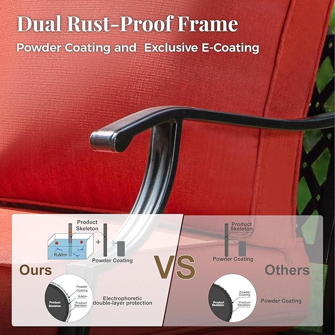 Patio Furniture Set, 6 Pcs Metal Outdoor Conversation Set, 2 Single Chairs, 2 Ottomans and 3 Seater Sofa with 5.75" Extra Thick Cushion and Gas Fire Pit Table, Red