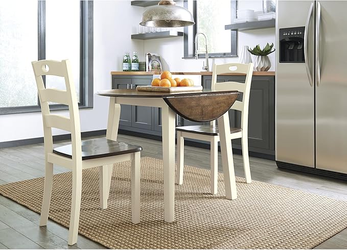 Signature Design by Ashley Woodanville Cottage 40" Round Drop Leaf Dining Table, Cream & Brown
